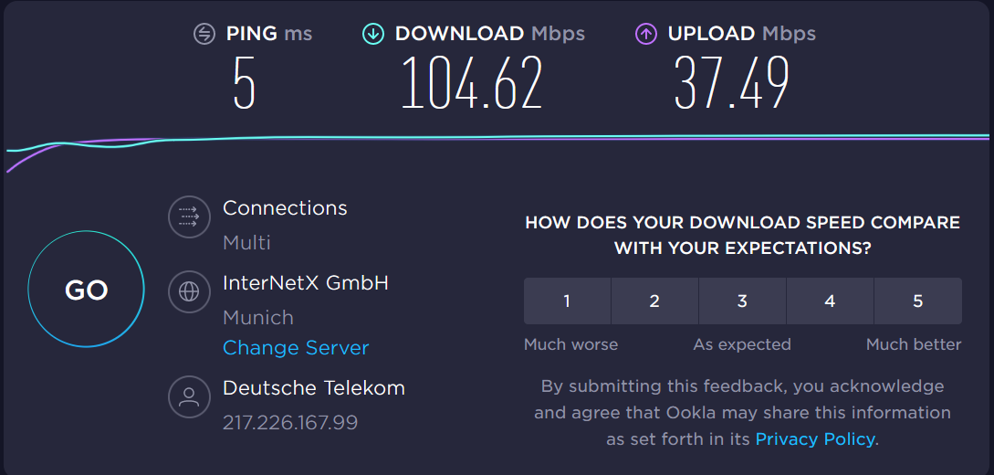 Speedtest:              Bis zu 104 MBit bei der Telekom
